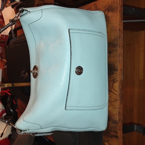 Coach Chelsea Vintage Turnlock Shoulderbag 8A39. Light Blue Full-grain Leather. - Picture 7 of 16